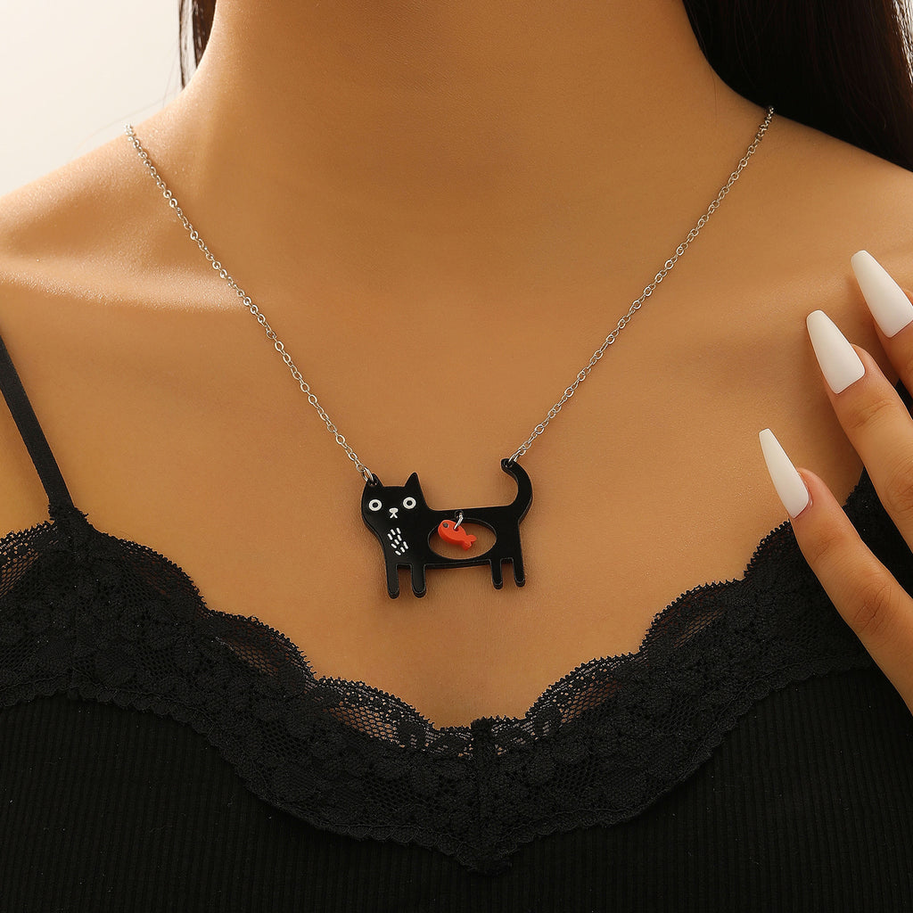 Cute Dog Cat Cartoon Necklace Ins Creative Collarbone Chain