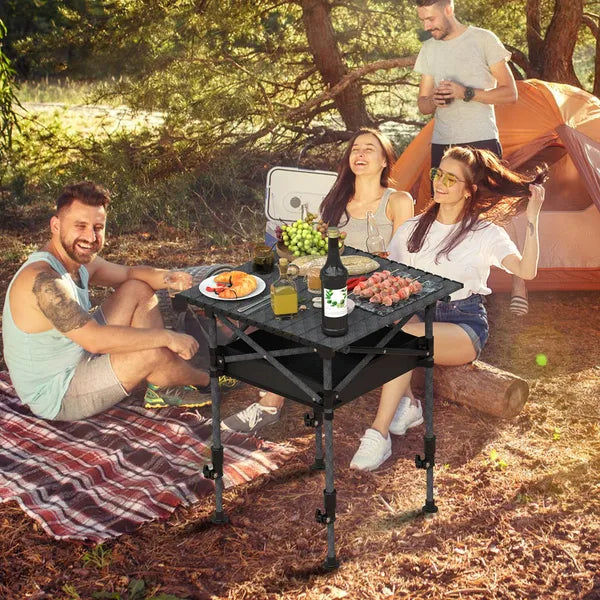 Portable Folding Camping Table With Adjustable Height Rustproof Carbon Steel Foldable Roll-Up Camping Table For Picnic Camping Hiking Beach BBQ