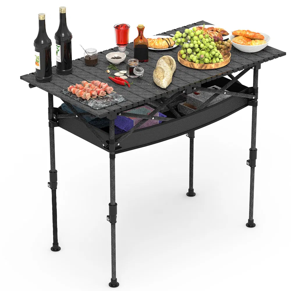 Portable Folding Camping Table With Adjustable Height Rustproof Carbon Steel Foldable Roll-Up Camping Table For Picnic Camping Hiking Beach BBQ