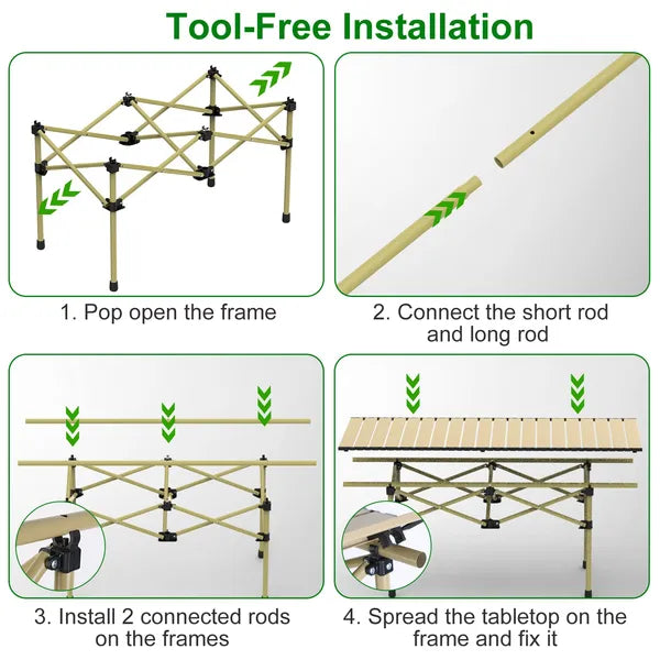 Folding Camping Table Portable Lightweight Carbon Steel Roll-up Picnic BBQ Desk With Carry Bag Heavy Duty For Outdoor Beach Backyard Party Patio Camping Hiking BBQ Picnic Fishing