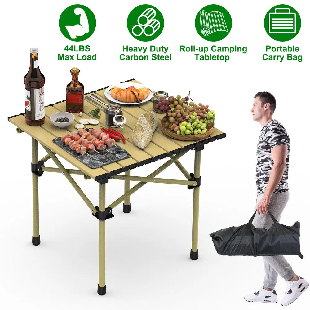 Folding Camping Table Portable Lightweight Carbon Steel Roll-up Picnic BBQ Desk With Carry Bag Heavy Duty For Outdoor Beach Backyard Party Patio Camping Hiking BBQ Picnic Fishing