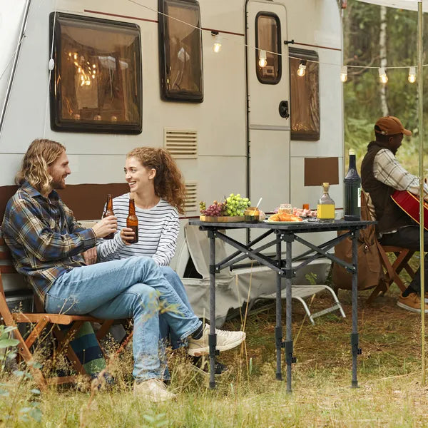 Portable Folding Camping Table With Adjustable Height Rustproof Carbon Steel Foldable Roll-Up Camping Table For Picnic Camping Hiking Beach BBQ