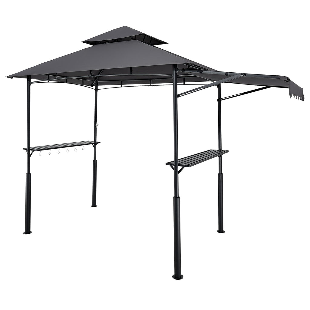8'x5' BBQ Grill Gazebo Canopy Shelter Tent With Shelf & Awning Double-Tiered Top