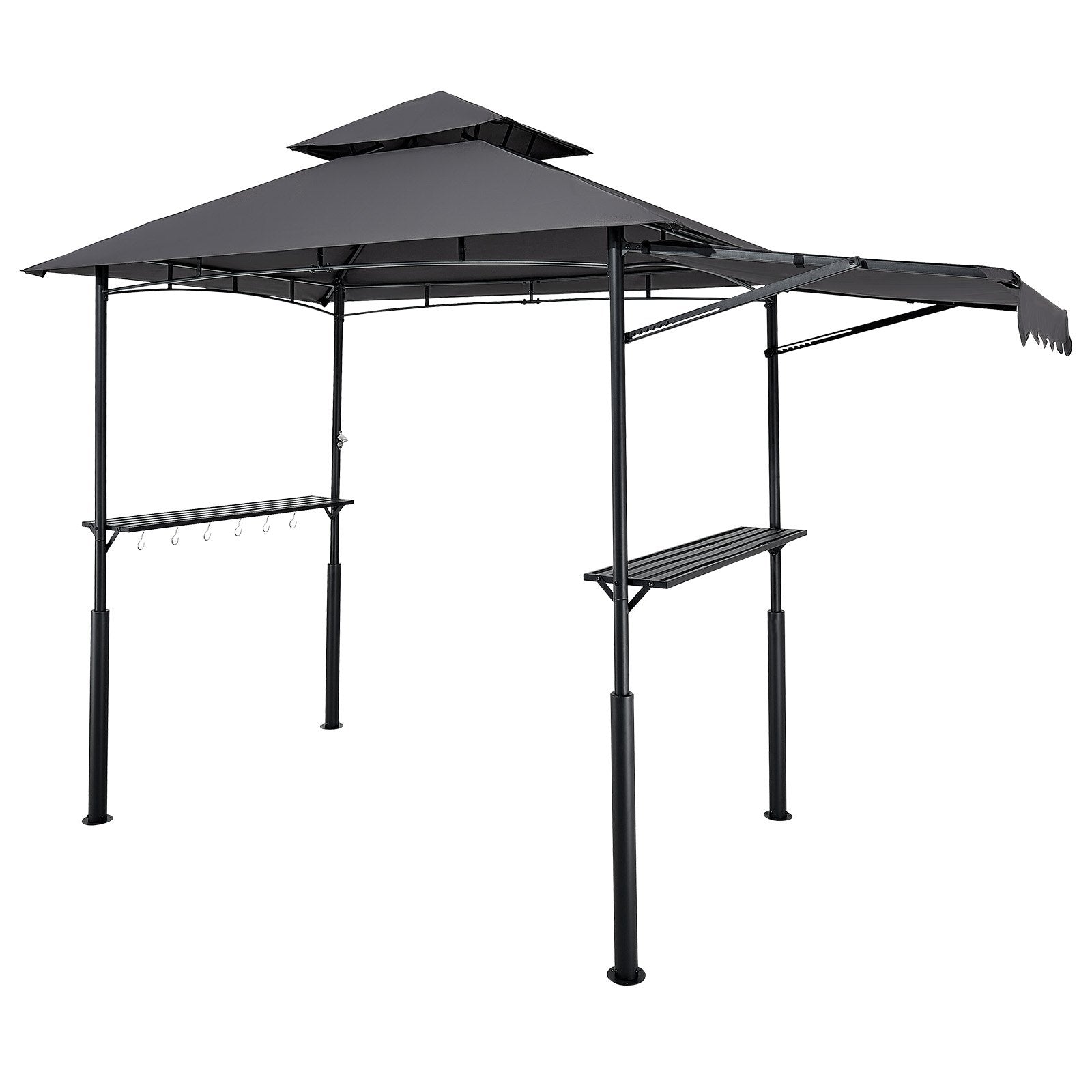 8'x5' BBQ Grill Gazebo Canopy Shelter Tent With Shelf & Awning Double-Tiered Top